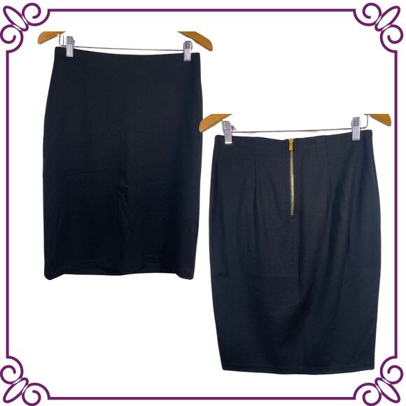 philosophy Republic Clothing Black Pencil Skirt with Gold-Tone Zip Back Size 6 - Picture 1 of 9